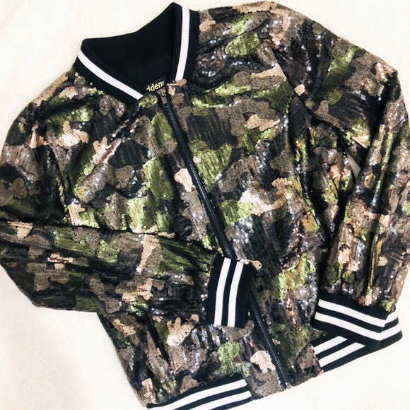 sequin camo bomber jacket
